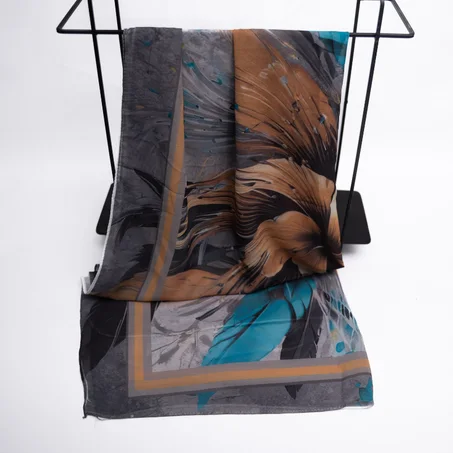 Foulard en Crêpe Chiffon – L'Échappée Ocre & Turquoise