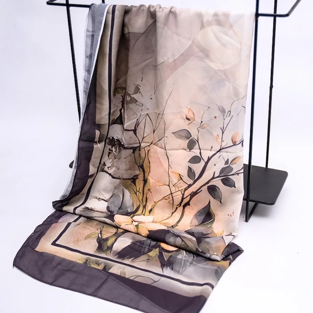 Foulard en Crêpe Chiffon – L'Envolée Poétique Nude & Anthracite