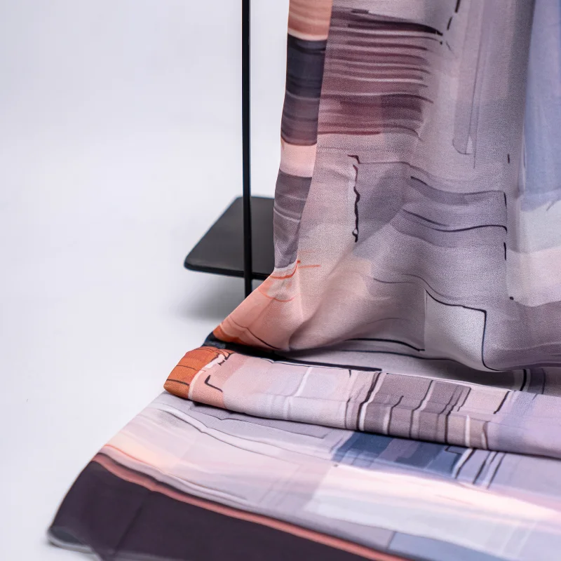 Foulard en Crêpe Chiffon – La Perspective Bleue & Terracotta