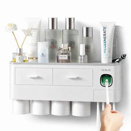 منظم حمام ذكي مع موزع معجون الأسنان – متعدد الوظائف