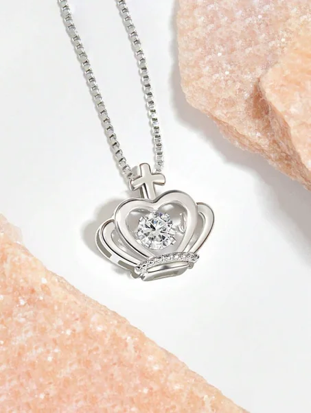 Collar de doble anillo de corazón plata