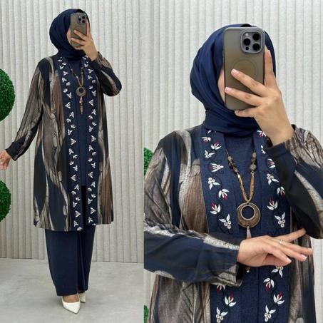 طقم شتوي ناعم بثلاث قطع مطرّزة – أناقة دافئة ومريحة