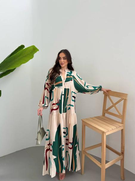 فستان قطن صيفي واسع بطبعات مودرن – نعومة وأناقة في إطلالة واحدة 🌿✨