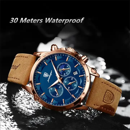 ساعة يد للرجال من الستانلس ستيل بلون ذهبي وردي مقاومة للماء – مضيئة في الظلام – مزودة بميزة الكرونوجراف (إيقاف الوقت)