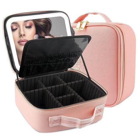 حقيبة مُنظمة للمكياج مع مرآة ليد