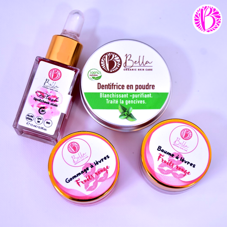 باك منتجات Bella Skin Care الطبيعية baume + gommage + dentifrice en poudre + Blush