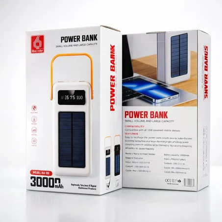 Power Bank 3000mAh كيخدم بالطاقة الشمسية وبالكابل