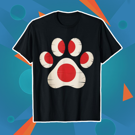 ヴィンテージ日本国旗足跡プリント愛国犬愛好家 Tシャツ