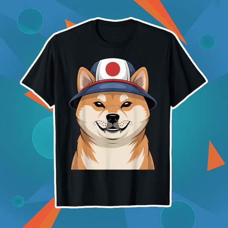 おもしろ柴犬日本国旗 Tシャツ