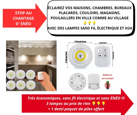 PACK DE 3 LAMPES D'ÉCLAIRAGE SANS FIL ET AVEC TÉLÉCOMMANDE, POUR LES COUPURES D'ÉLECTRICITÉ EN VILLE  ET AU VILLAGE / Touch-sensitive Lighting Lamps with Remote Control For Power Cuts in Town