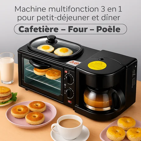 MINI-FOUR ÉLECTRIQUE TOUT EN 1  (Cafetière Intégrée + Poêle + Repas express en 5 minutes)