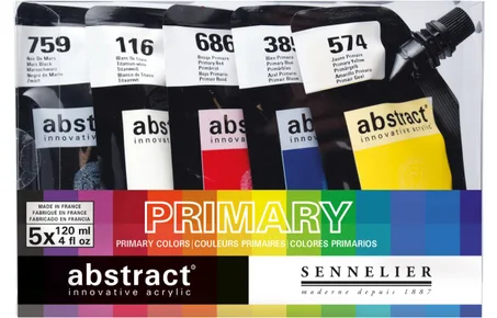 set de peinture acrylique Sennelier Abstract Couleurs Primaires.  5 tubes de 120 ml chacun
