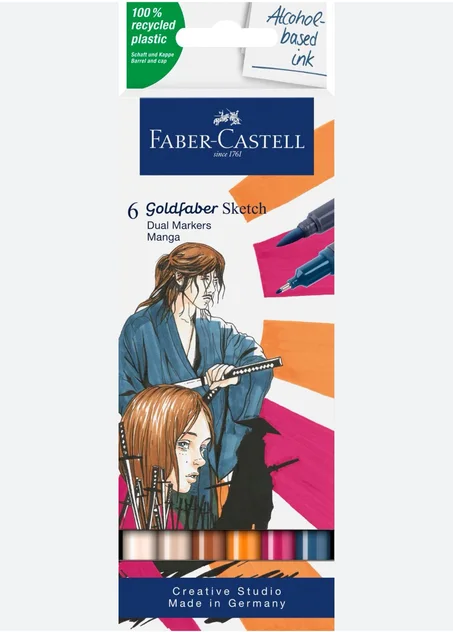 6 marqueurs doubles pointes Goldfaber Sketch Manga de la marque Faber-Castell.