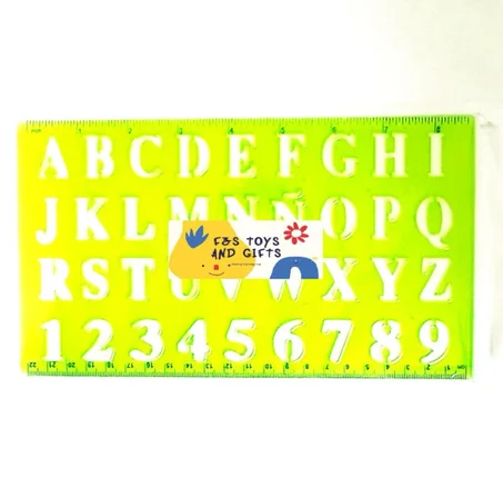 règle pochoir pour lettres et chiffres.