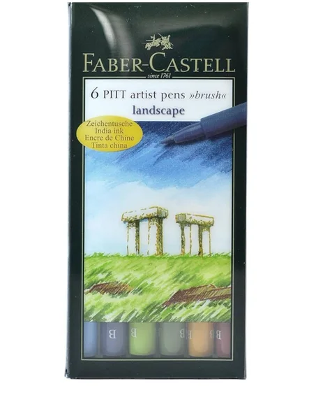 6 feutres Pitt Artist Pens Brush Faber-Castell, couleurs paysage.