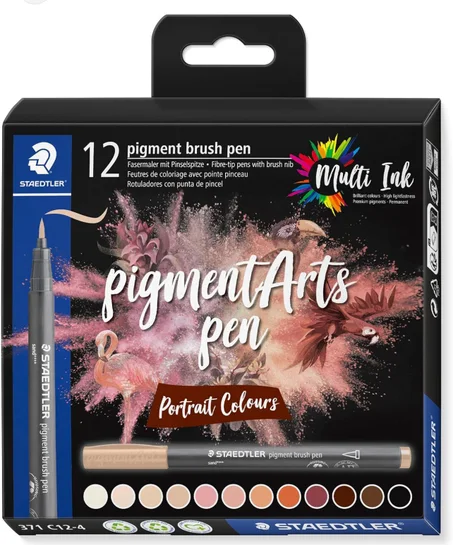 12 feutres pinceaux Staedtler Pigment Arts pen de la gamme "Portrait Colours".