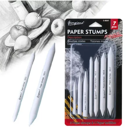ensemble de tortillons à estomper (paper stumps) de la marque Giorgione. 7 pièces