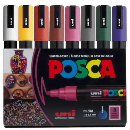 ensemble de 8 marqueurs de peinture Posca PC-5M à base d'eau,