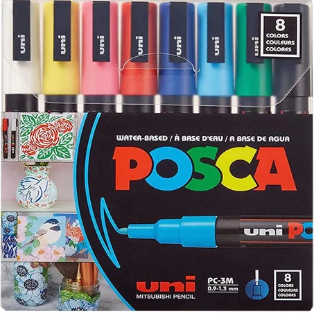 ensemble de 8 marqueurs de peinture à base d'eau Uni Posca PC-3M à pointe fine.
