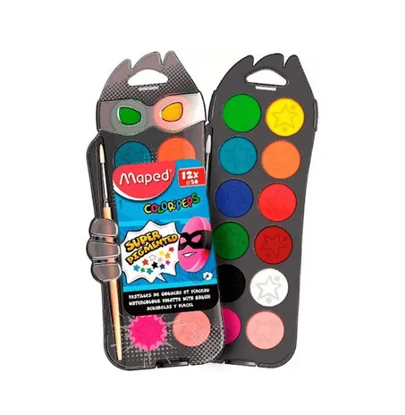 palette de gouache Maped Color'Peps Super Pigmented de 12 couleurs.