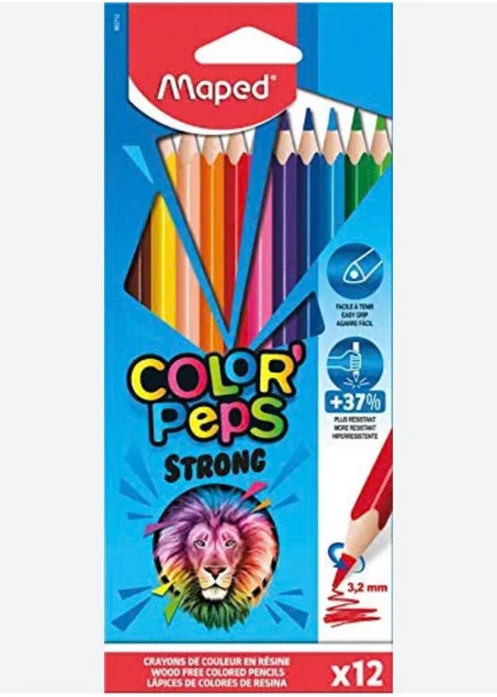 boîte de 12 Crayons de couleur Maped Color'Peps Strong.