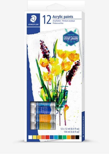 set de 12 et 24 tubes de peinture acrylique STAEDTLER, de la gamme "Design Journey".