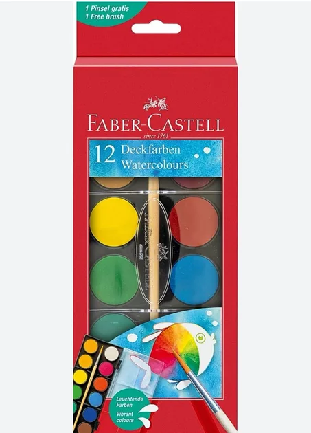 coffret de 12 pastilles de peinture à l'eau Faber-Castell.
