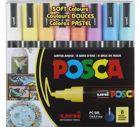 ensemble de 8 marqueurs de peinture à base d'eau Uni POSCA PC-5M, couleurs douces/pastel.