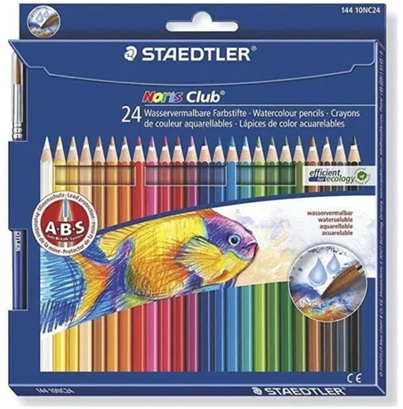boîte de 24 crayons de couleur aquarellables de la marque STAEDTLER, de la gamme Noris Club.