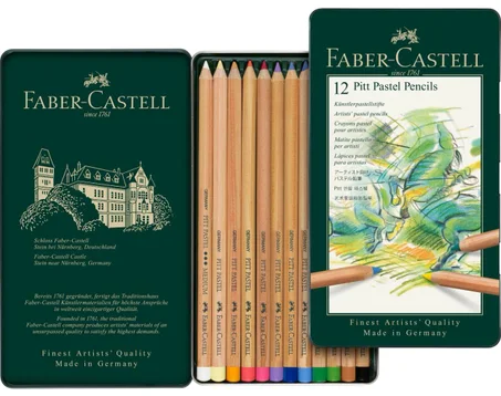 boîte de12 ,24 et 36 crayons pastel Pitt de la marque Faber-Castell.