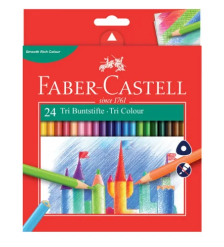 boîte de 24 crayons de couleur triangulaires Faber-Castell.