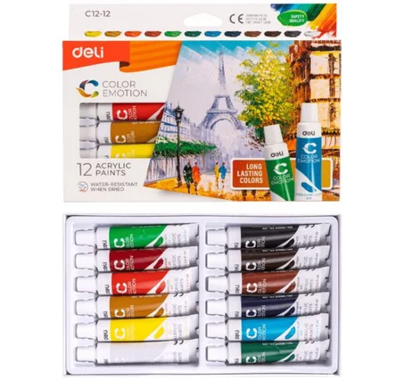 set de peinture acrylique Deli Color Emotion de 24 couleurs 12ml.