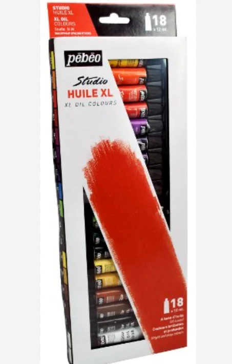 coffret de peinture à l'huile fine Pébéo Studio XL de12et18et 24 tubes de 12 ml.