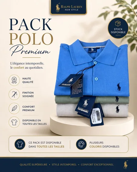 Pack 3 Polo Ralph lauren haute qualité