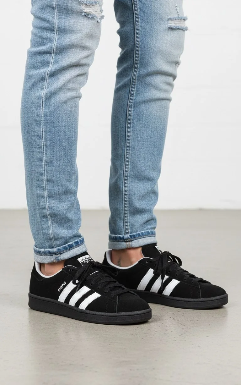 Sneaker Classique Unisexe Adidas Campus – Cuir Suédé Noir / Semelle Gomme