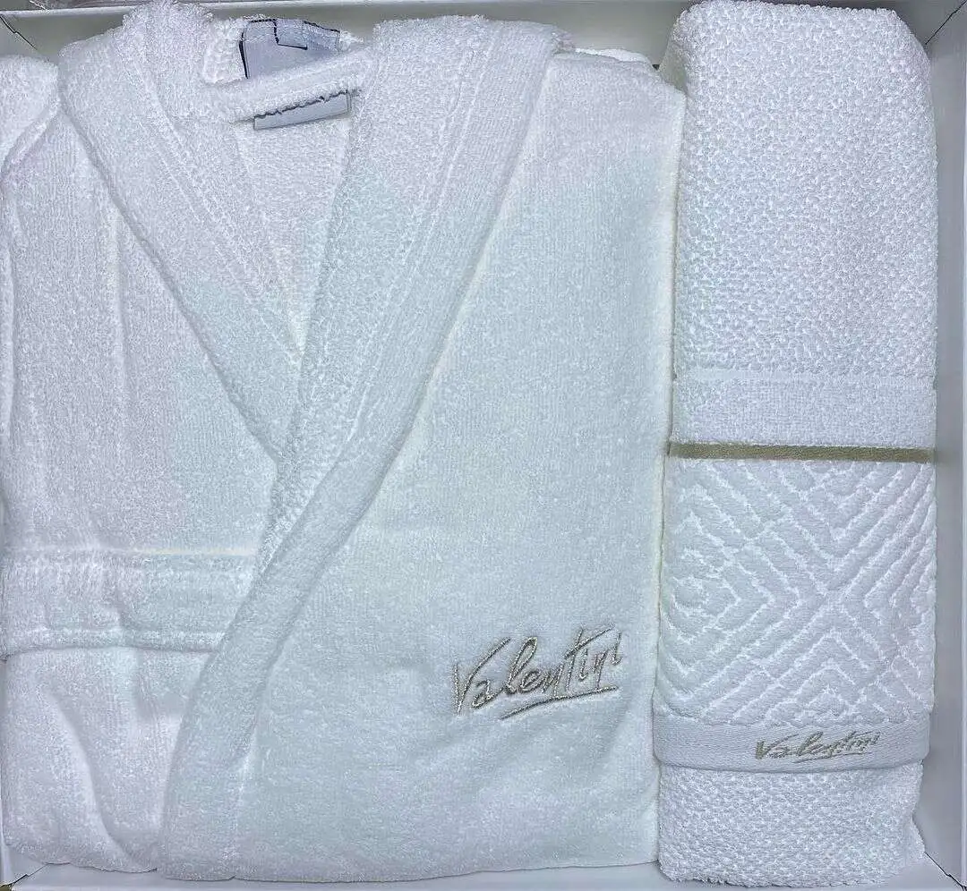 Peignoir avec Capuchon et Serviette – 100% Coton – Blanc