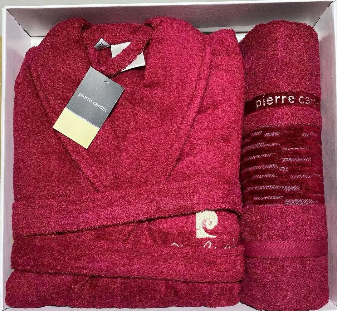 Peignoir avec Capuchon et Serviette – Pierre Cardin – Rouge