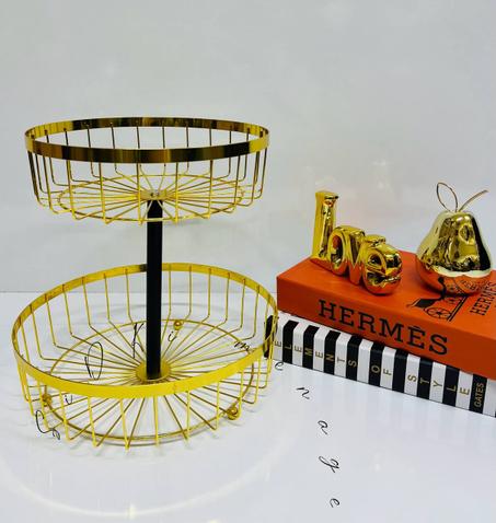 سلة فاكهة ذات طبقتين، سلة مطبخ قابلة للفصل حامل تخزين الفاكهة المعدني الذهبي العام