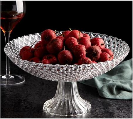 سلة فواكه أوروبية مع قاعدة عالية من الزجاج الكريستالي وحامل فواكه وخضروات شفاف مستدير لطاولة المطبخ