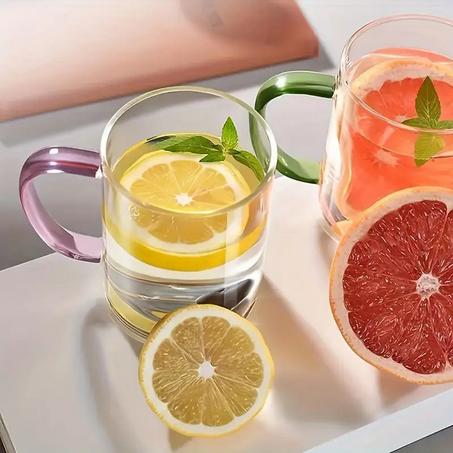 مجموعة من 6 أكواب ملونة بمقابض للمنزل، مناسبة للحليب والقهوة والعصير وغيرها، مصنوعة من مادة البورسليكات عالية الجودة