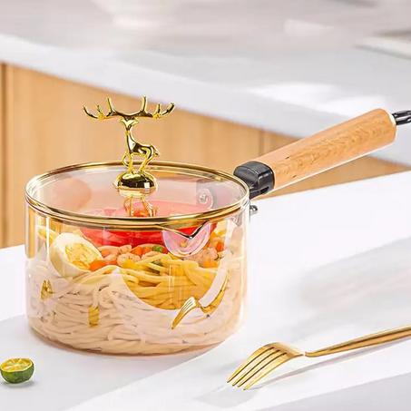 وعاء طهي زجاجي  1.8 لتر بغطاء شفاف، وعاء آمن للطهي السريع للمعكرونة والحساء والحليب وأطعمة الأطفال