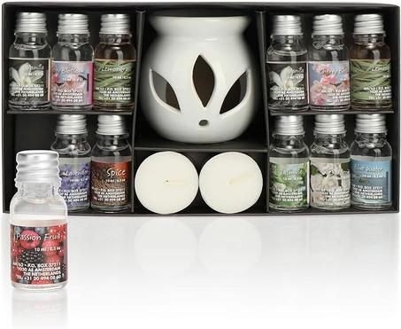 مجموعة هدايا عطرية مكونة من 15 قطعة مع سخان إبريق شاي - مصباح عطري سيراميكي - مجموعة عطرية مكونة من 12 رائحة