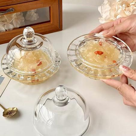 وعاء زجاجي مميز، كوب تريميلا مع غطاء، وعاء حلوى عالي الجودة، شفاف، رائع، منزلي، مطعم، فاكهة