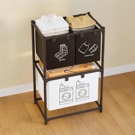 سلال غسيل سوداء مع حجرة، صناديق تصنيف، سلة ملابس متسخة متعددة الوظائف، سلة تخزين ملابس بسيطة