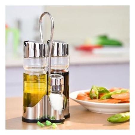 طقم موزع زيت وخل زجاجي، وهزازات ملح وفلفل - 4 قطع