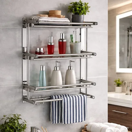 رف حمام جداريستيل متعدد الطبقات