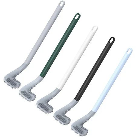Brosse de Toilette en Silicone à Long Manche, Tête Pliable, 1 Pièce