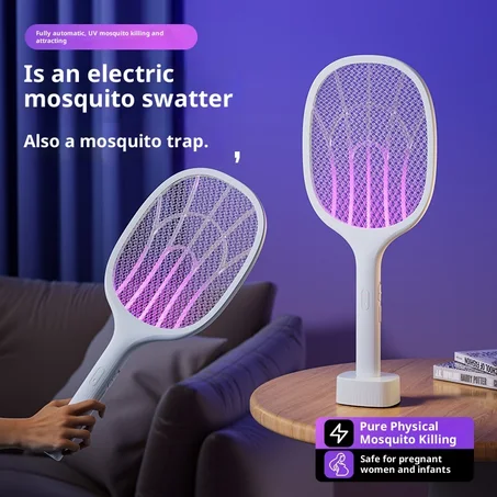 Anti-moustiques 2 en 1 multifonctionnel : Raquette Électrique Anti-Moustiques et Insectes Volants, Rechargeable avec Lumière UV Violette Piégeante