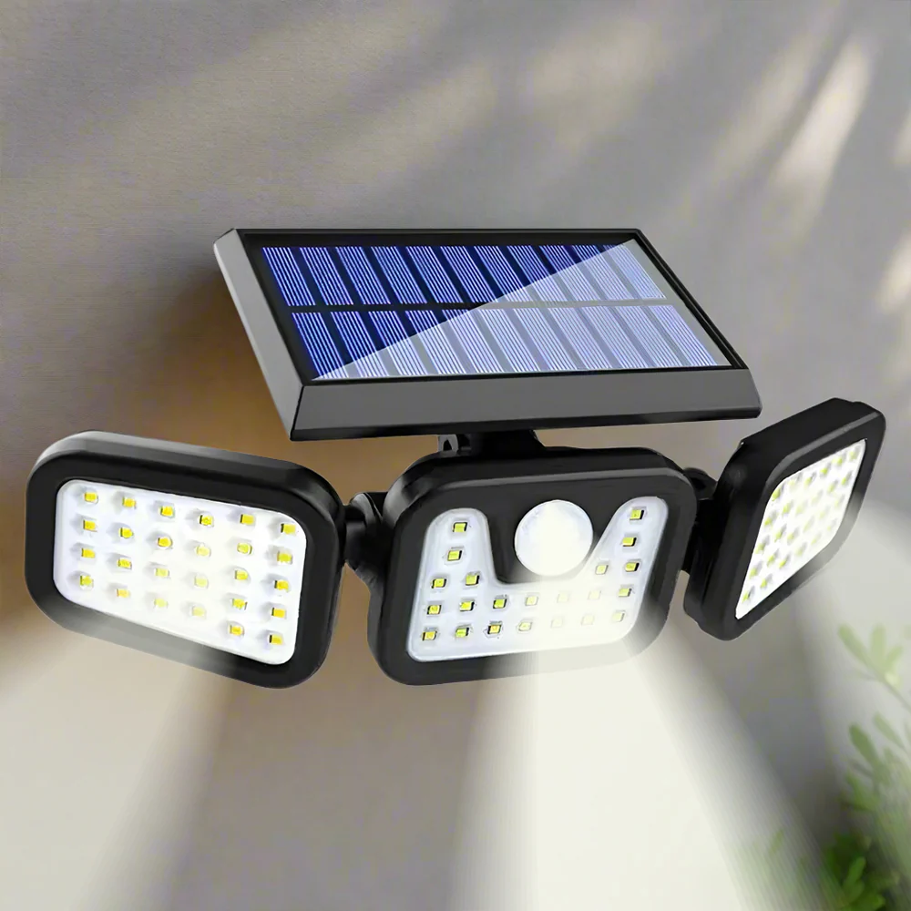 🌞 Lampe Solaire LED à 3 Têtes avec Détecteur de Mouvement