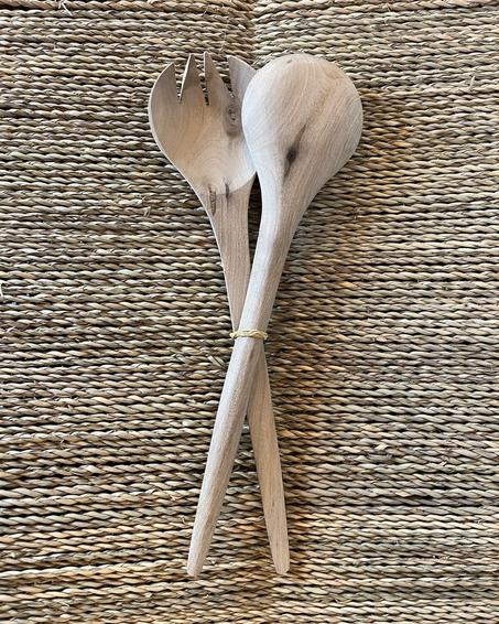 SET COUVERTS À SALADE EN NOYER